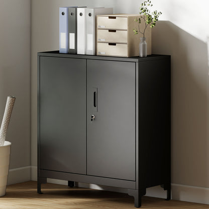 Lockable Metal Filing Cabinet, 2-Tier Storage Cupboard, Black