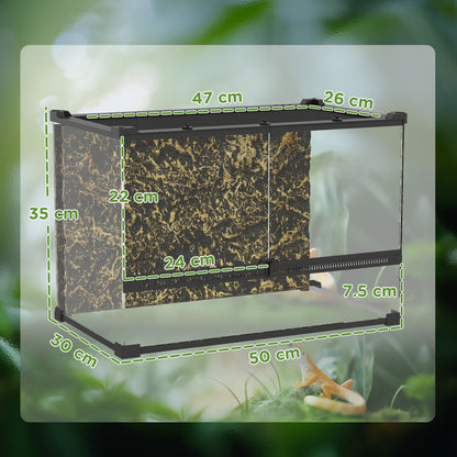 48L Glass Terrarium, Reptile Vivarium with Stone Background, Black