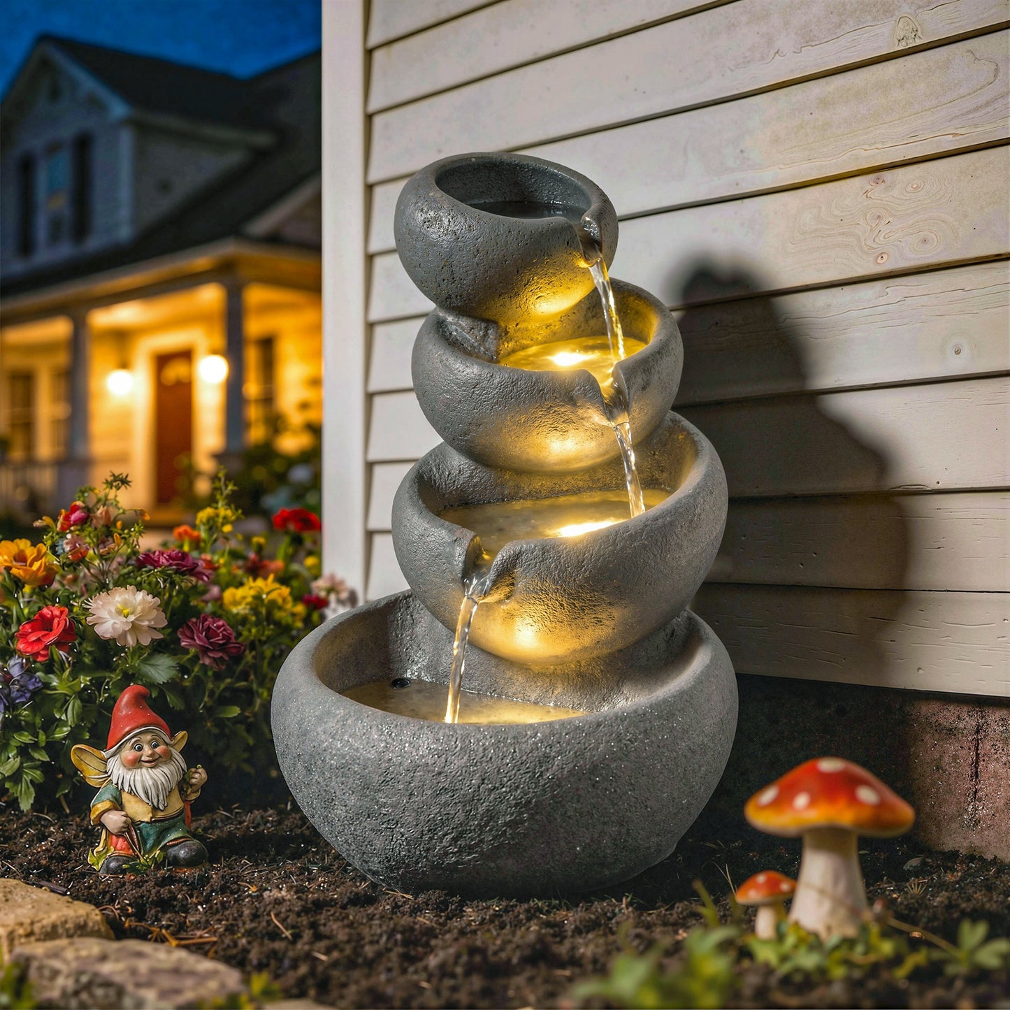 Water Fountain Outdoor, 4-Tier Garden Water Feature