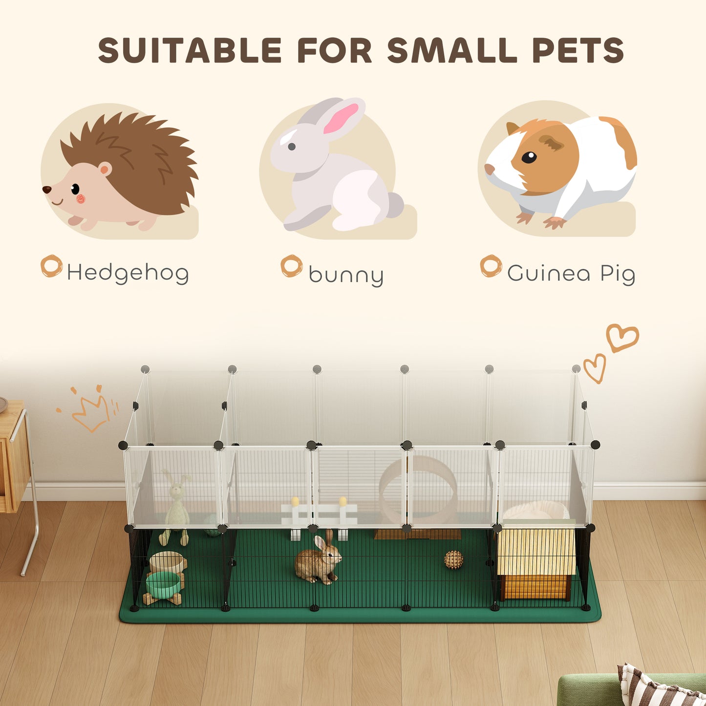Pet Playpen with Waterproof Mat, DIY Small Animal Enclosure 34 Panels