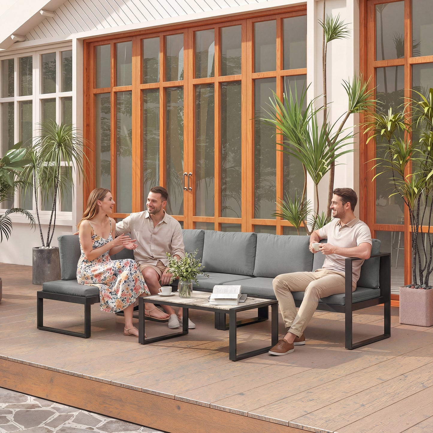 Garden Sofa Set with 2 Loveseats, Armless Chair, Coffee Table