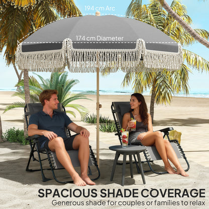 1.7 m Beach Umbrella, Adjustable Height Portable Parasol, Grey