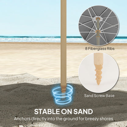 1.7 m Beach Umbrella, Adjustable Height Portable Parasol, Grey