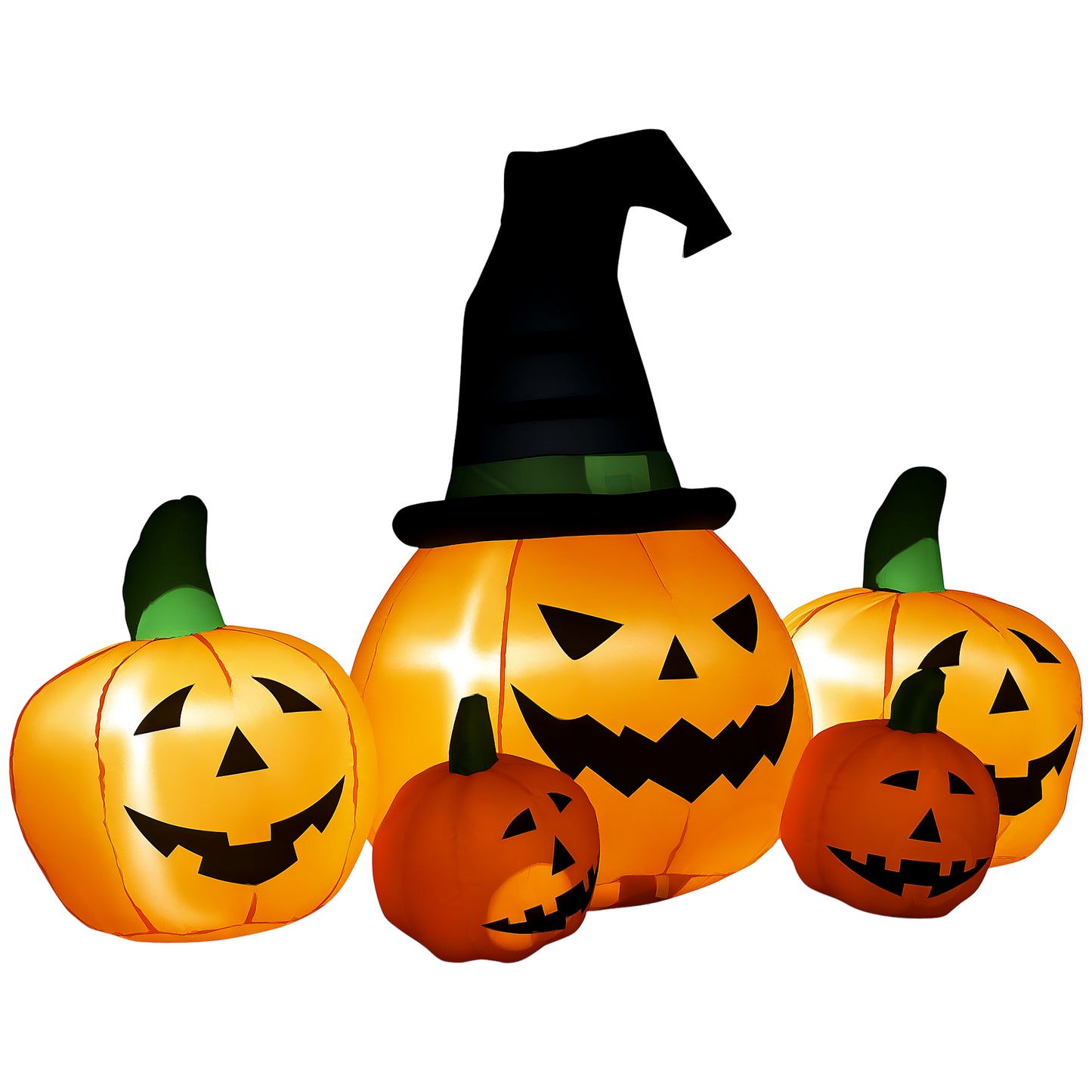 6' Inflatable Halloween Large Pumpkin in Hat w/ Four Small Pumpkin LED