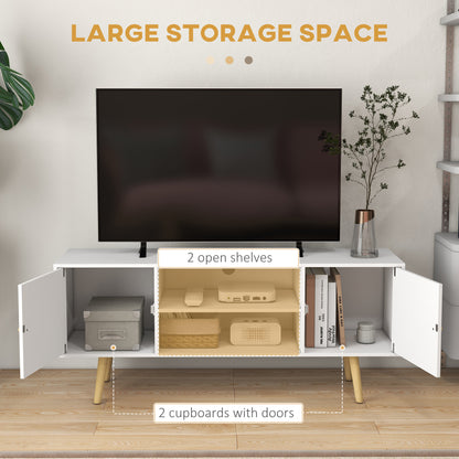 TV Unit Cabinet for TVs up to 55 Inches W/ Shelves and Cupboards, White