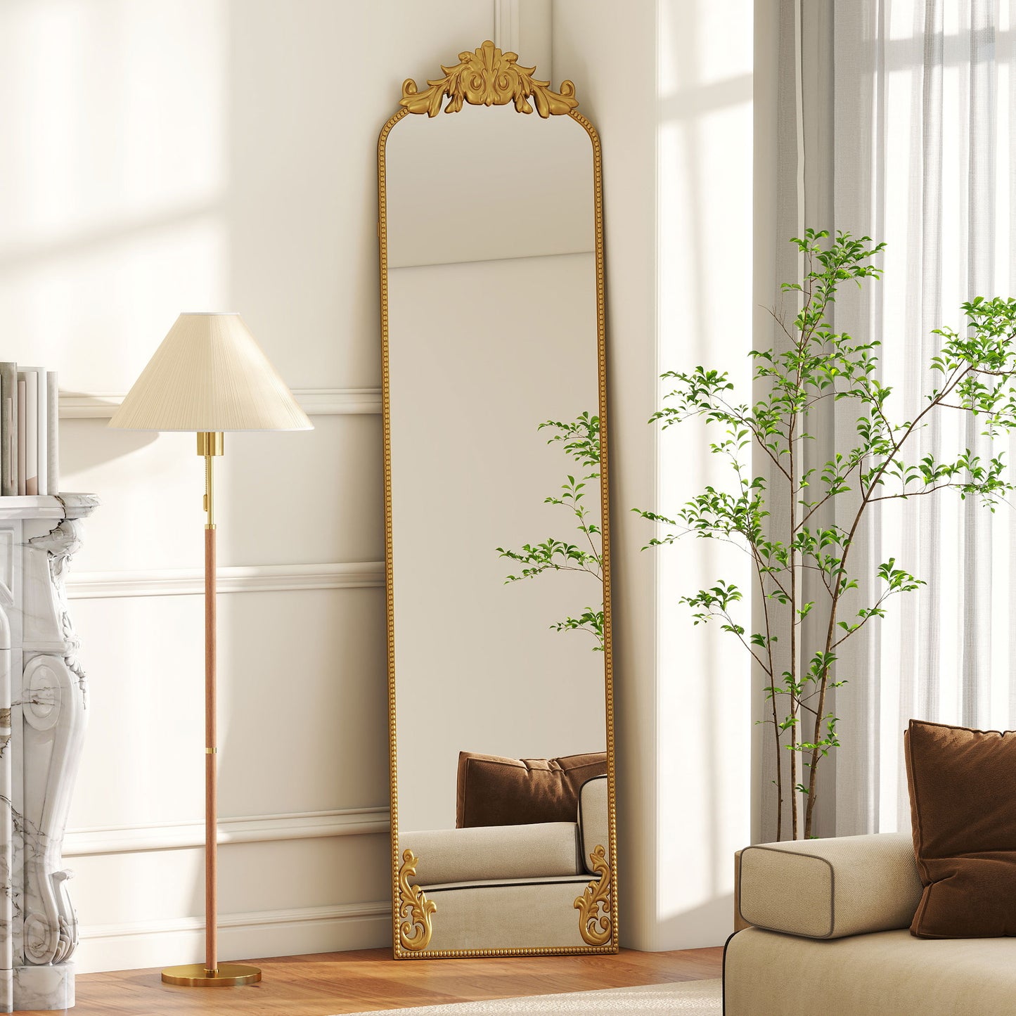50 x 160 cm Full Length Mirror with Metal Frame, Gold Tone