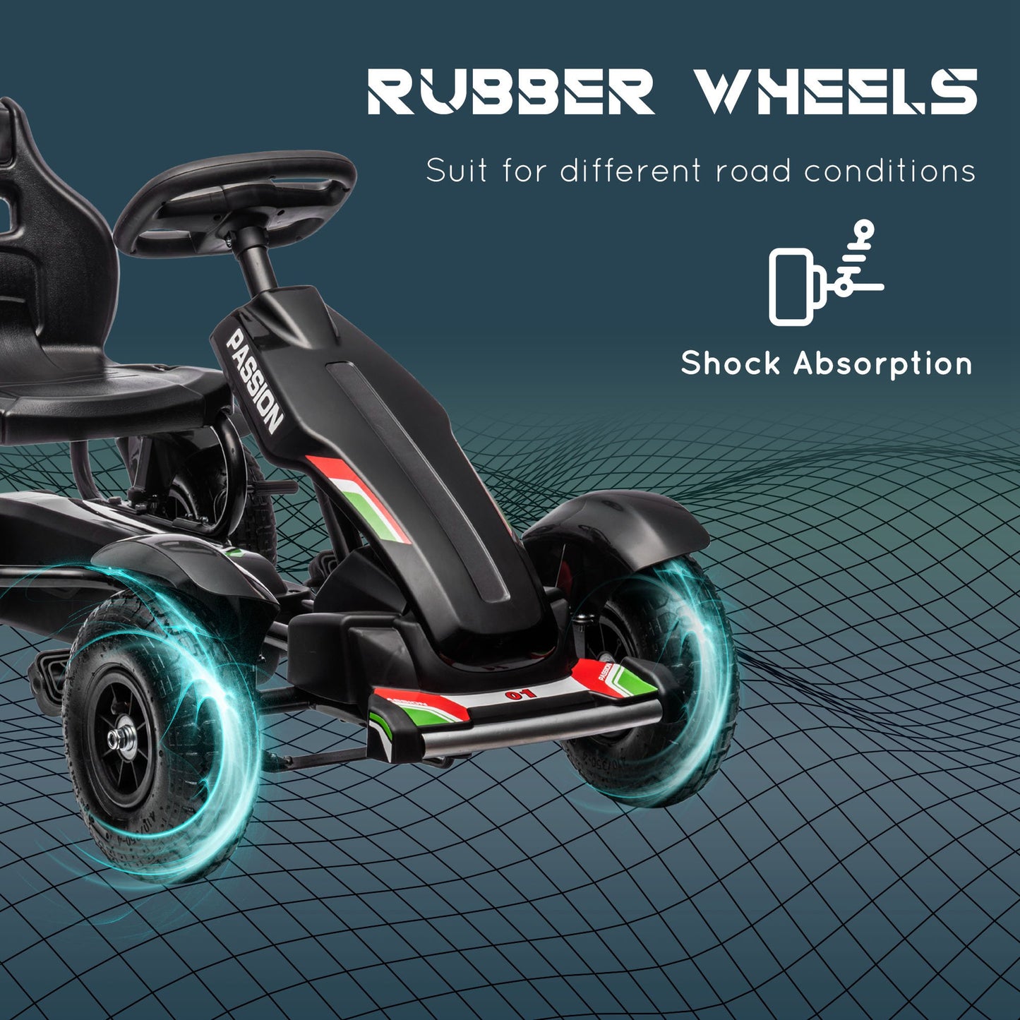 Metal Kids Pedal Go Kart with Adjustable Seat Inflatable Tyres Black