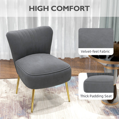 Accent Chair, Velvet Armless Lounge Chair with Gold Tone Steel Legs, Upholstered Occasional Tub Chair for Bedroom, Living Room, Grey
