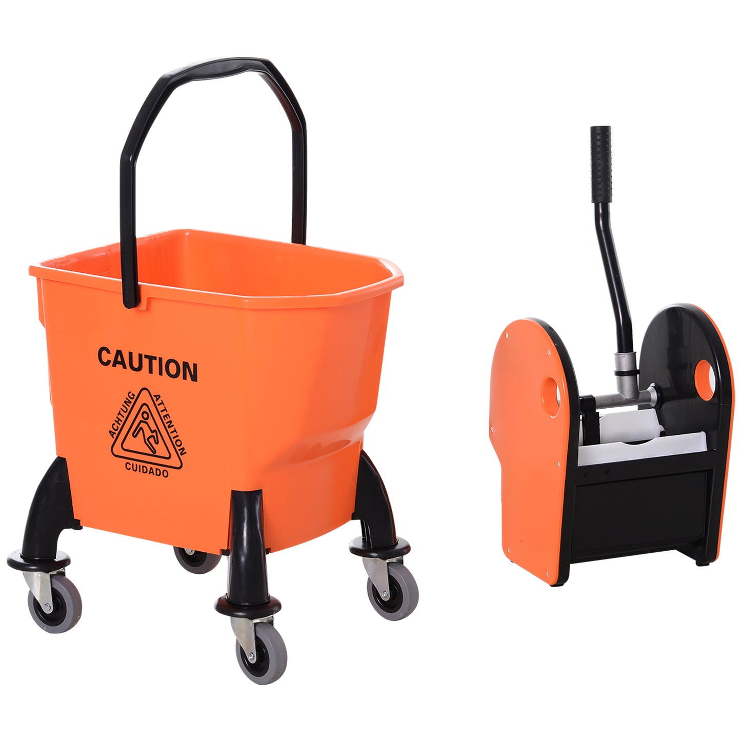Mop Bucket on Wheels w/ Carry Handle, Mop Holder for Household Orange
