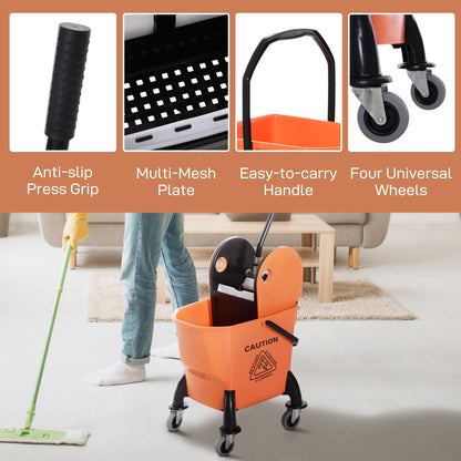 Mop Bucket on Wheels w/ Carry Handle, Mop Holder for Household Orange