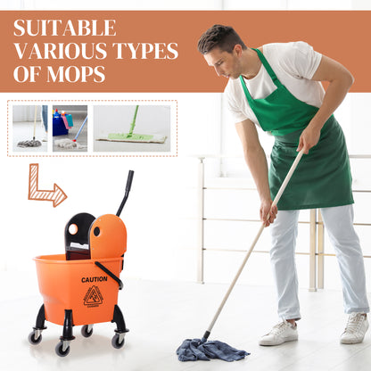 Mop Bucket on Wheels w/ Carry Handle, Mop Holder for Household Orange