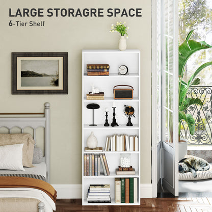 6 Tier Bookshelf, Freestanding Bookcase with Adjustable Shelves, White