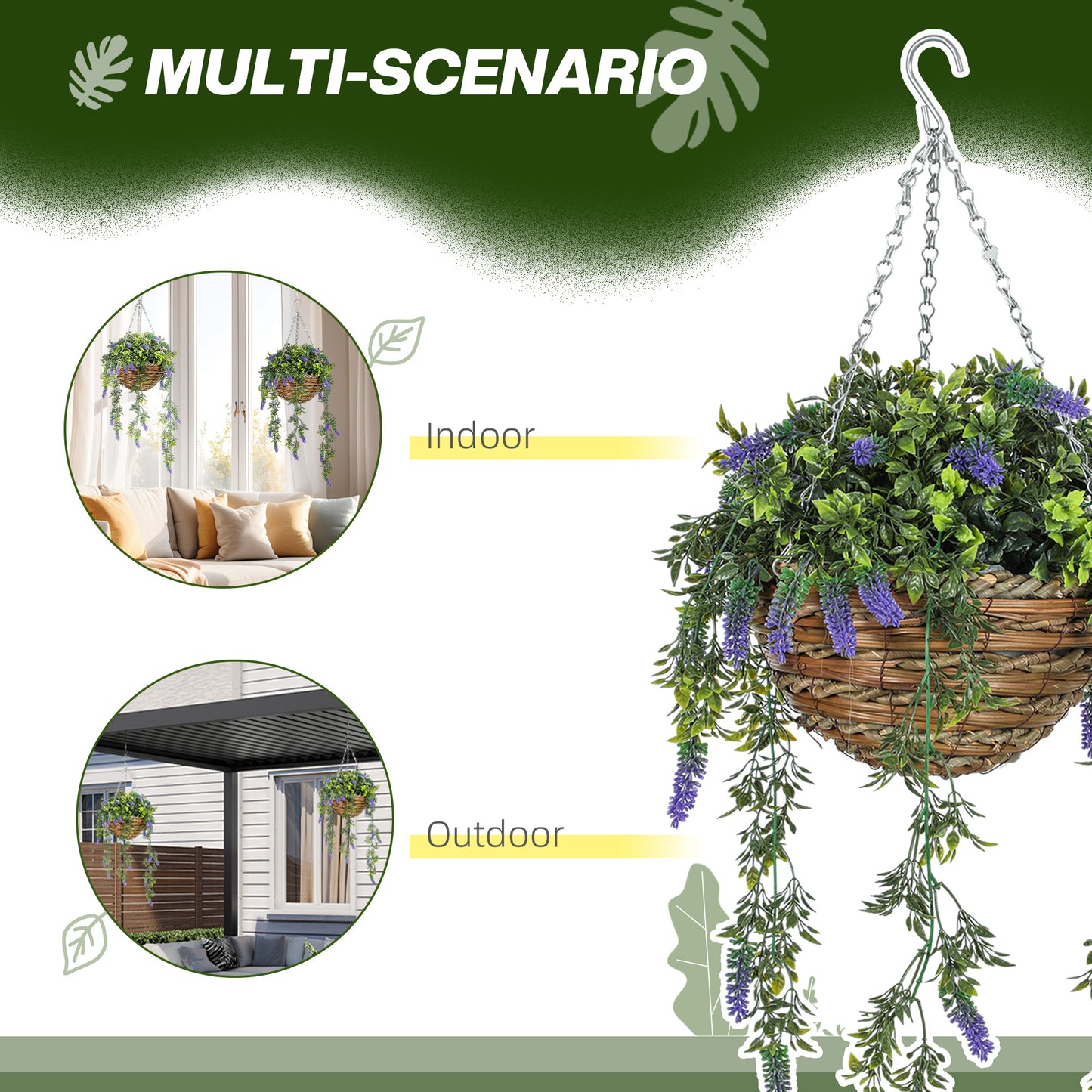 Set of 2 Artificial Plants, Lavender Flowers in Basket, Purple
