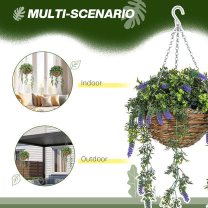 Set of 2 Artificial Plants, Lavender Flowers in Basket, Purple