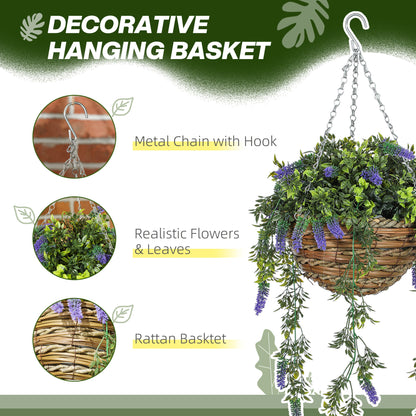 Set of 2 Artificial Plants, Lavender Flowers in Basket, Purple