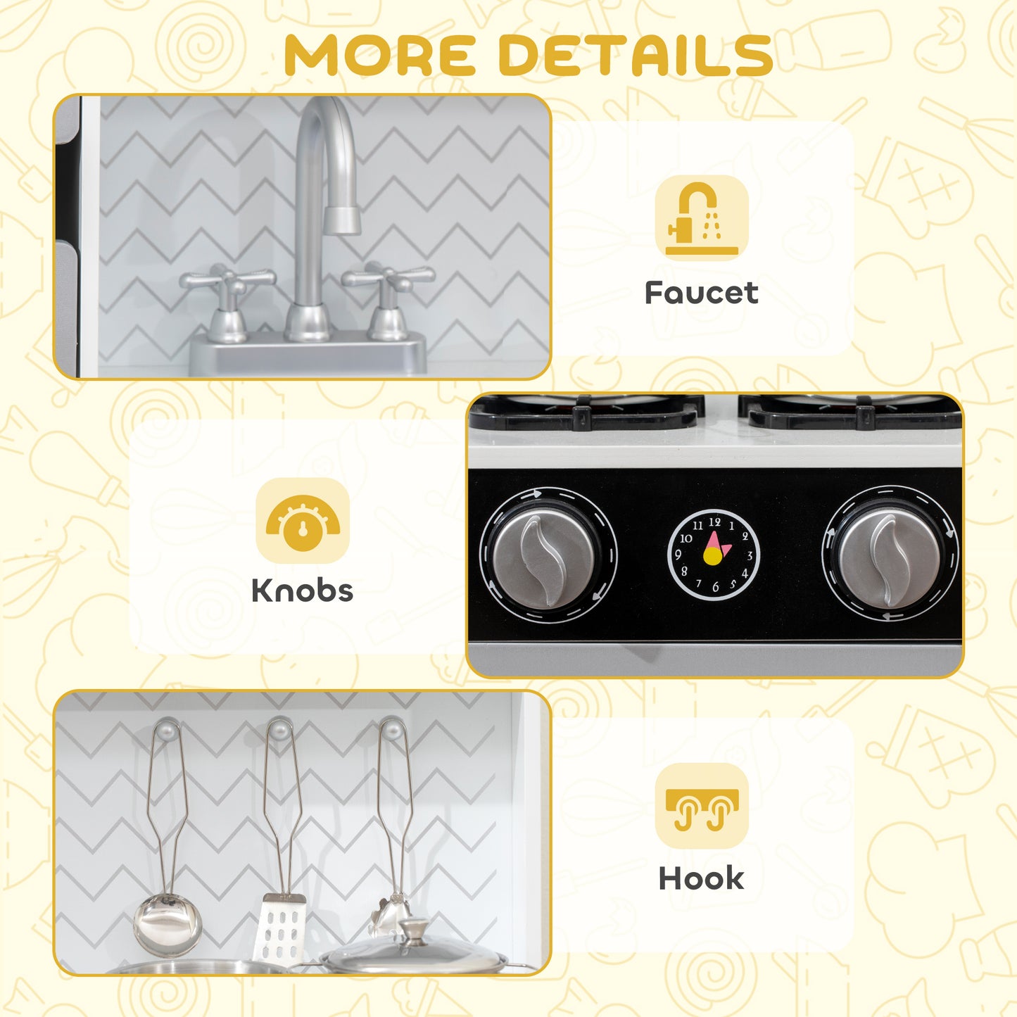 Kids Play Kitchen, Large Pretend Play Toy Kitchen with Stove Sounds, Microwave, Ice Maker, Coffee Maker, Sink, Stainless Steel Utensils, Cooking Role Play Set for Boys and Girls 3-6 Years