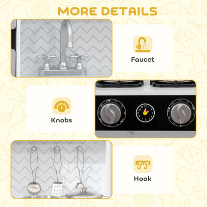 Kids Play Kitchen, Large Pretend Play Toy Kitchen with Stove Sounds, Microwave, Ice Maker, Coffee Maker, Sink, Stainless Steel Utensils, Cooking Role Play Set for Boys and Girls 3-6 Years