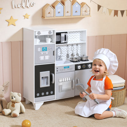 Kids Play Kitchen, Large Pretend Play Toy Kitchen with Stove Sounds, Microwave, Ice Maker, Coffee Maker, Sink, Stainless Steel Utensils, Cooking Role Play Set for Boys and Girls 3-6 Years