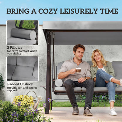 3 Seater Garden Swing Chair, Light Grey