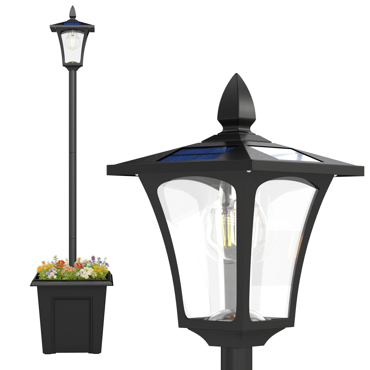 160cm Garden Solar Lamp Post Light, LED Solar Light Post, Black