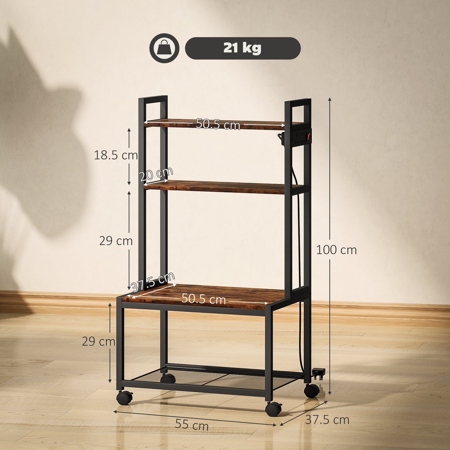 4-Tier Mobile Printer Stand with Power Outlets for Home Office