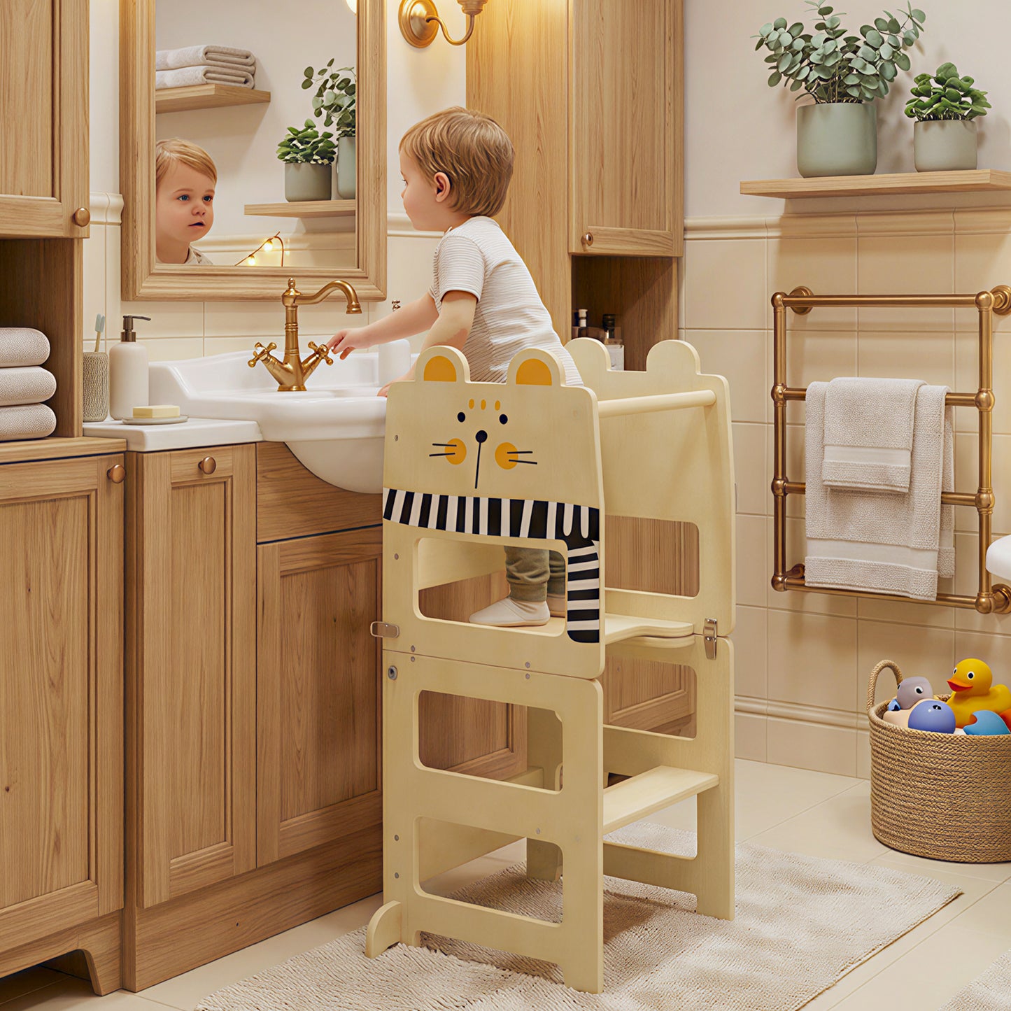 Toddler Step Stool with Chalkboard for Kitchen Counter, Natural