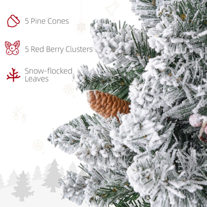 60cm Flocked Christmas Wreath with Lights Pine Cones Red Berries Green