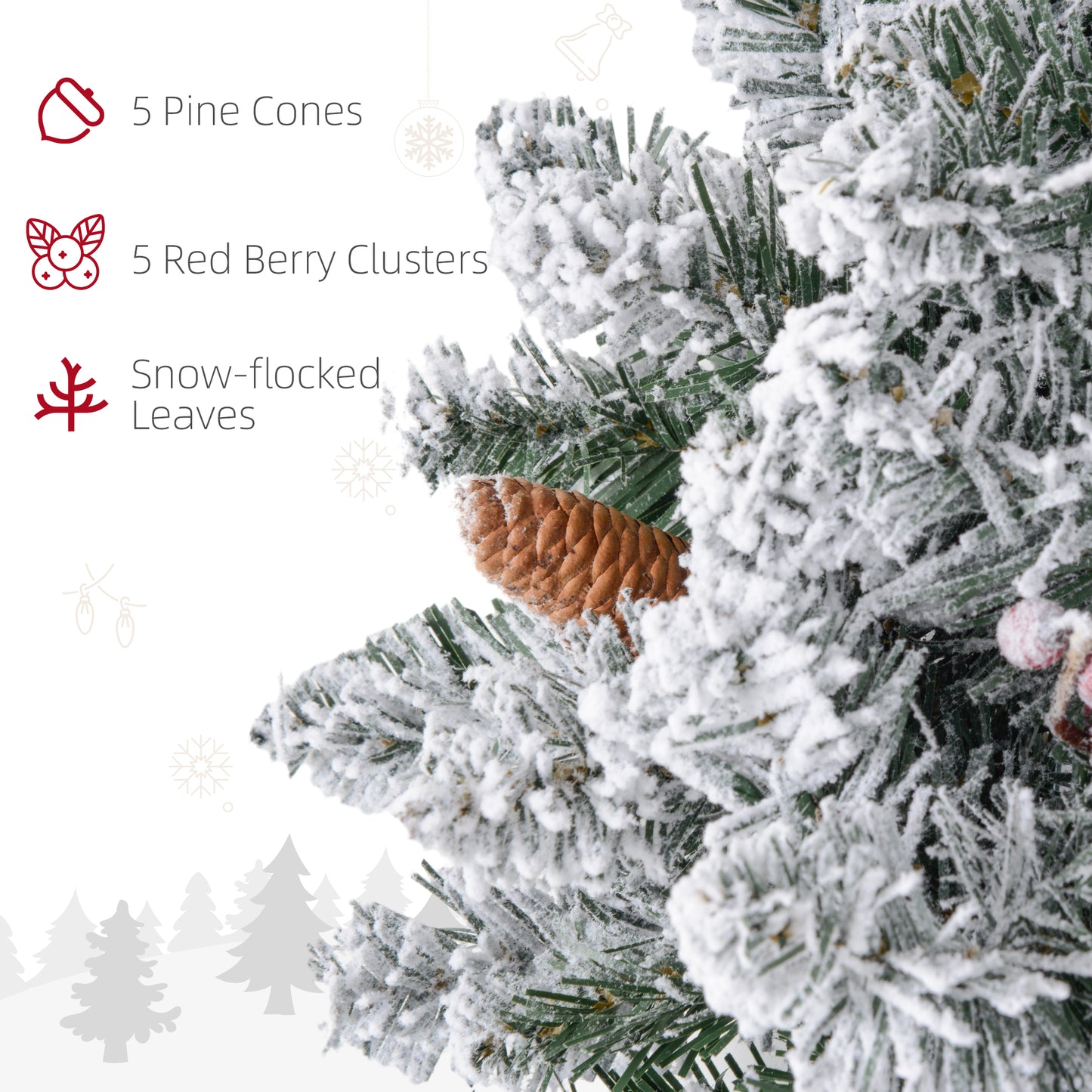 60cm Flocked Christmas Wreath with Lights Pine Cones Berries Green