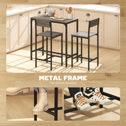 Bar Table and Stools Set, Kitchen Table and 2 Chairs with Backrest, Footrest
