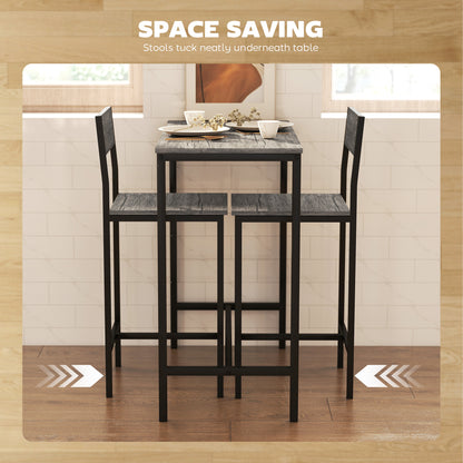 Bar Table and Stools Set, Kitchen Table and 2 Chairs with Backrest, Footrest