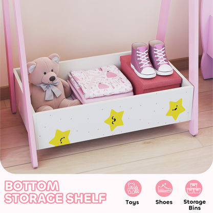 Baby Clothing Rack, Star Theme Kids Clothes Rail with Hangers, Storage Shelf for Bedroom, Toddler Dress Up Rail for Ages 3-6, Pink