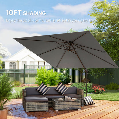 3 x 3 m Cantilever Parasol, Square Patio Umbrella with Crank Handle