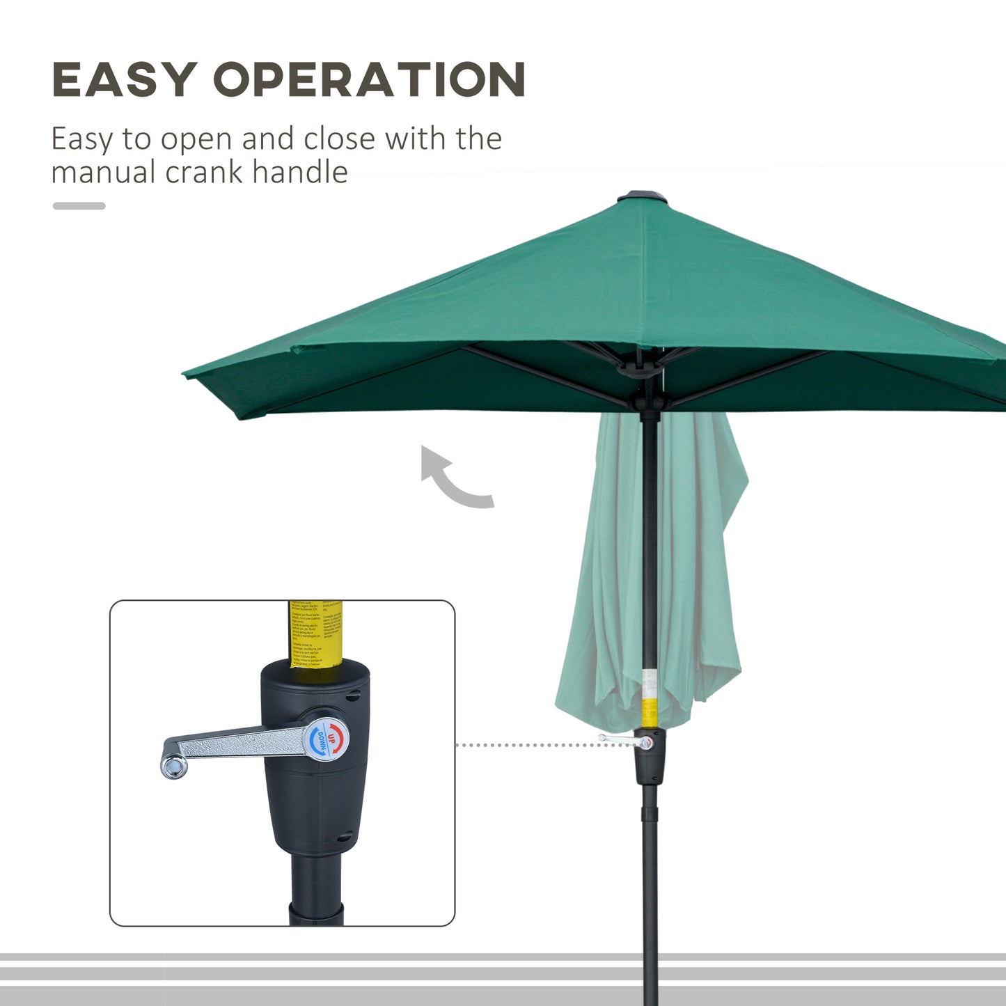 2m Half Parasol Market Umbrella Garden Balcony Parasol with Crank Handle, Cross Base, Double-Sided Canopy, Green