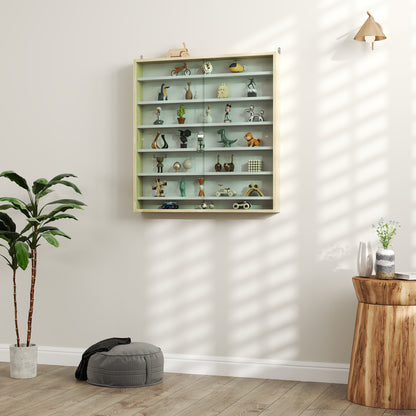 7-Tier Wall Display Cabinet w/ Shelves Glass Doors, Rustic Brown