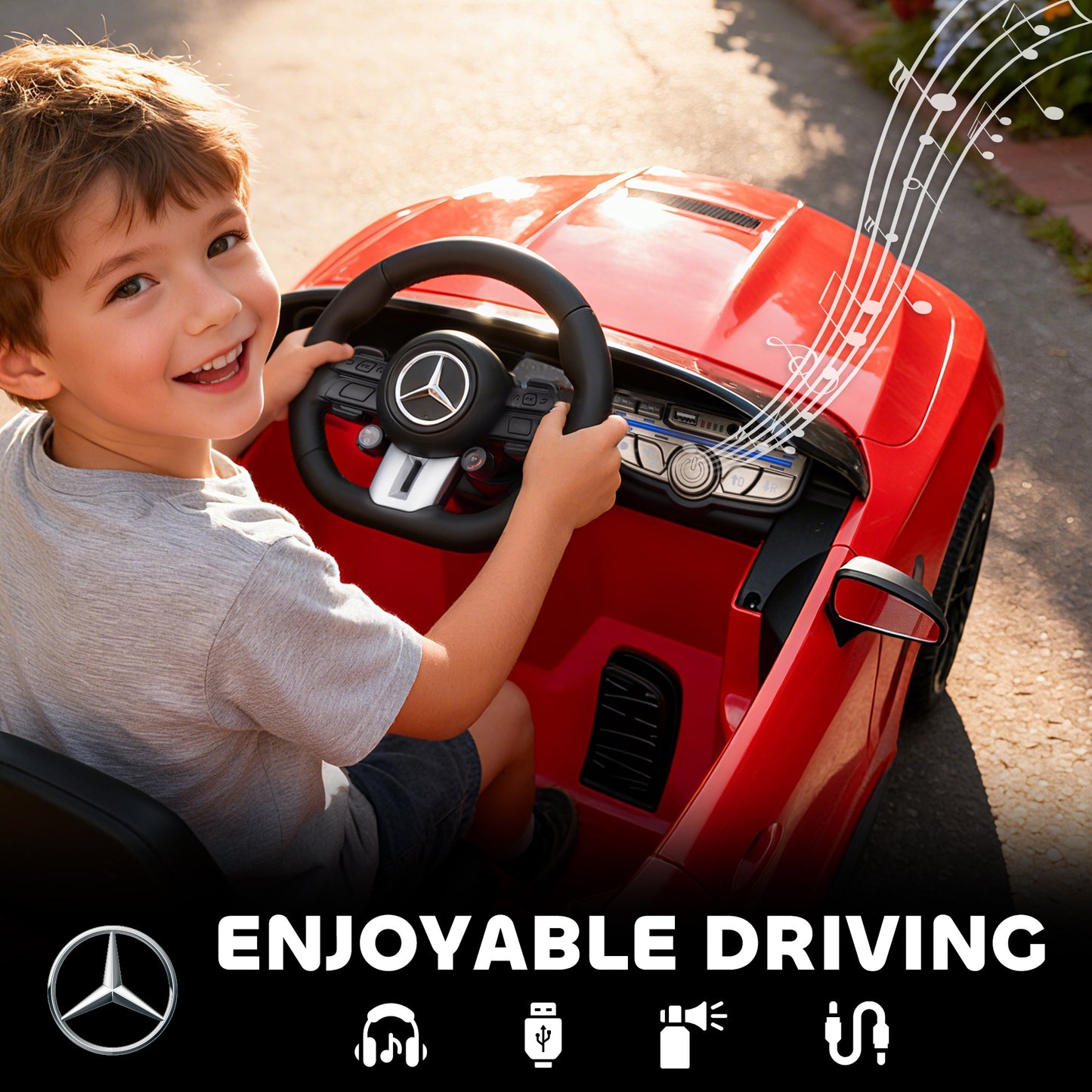 Kids Electric Car Licensed Mercedes AMG, 12V Ride On Car, Red