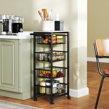 4-Tier Kitchen Island on Wheels with 4 Pull-Out Baskets, Light Grey
