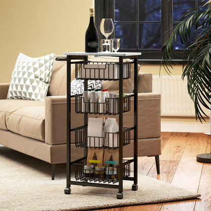 4-Tier Kitchen Island on Wheels with 4 Pull-Out Baskets, Light Grey