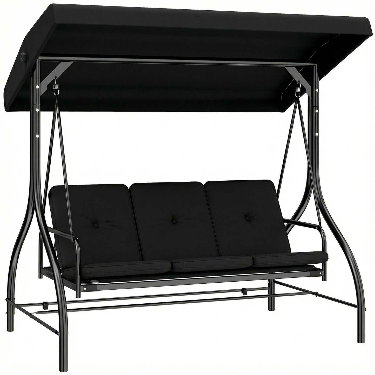 3 Seater Canopy Swing Chair Porch Hammock Bed, Black