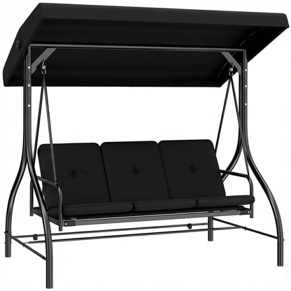 3 Seater Canopy Swing Chair Porch Hammock Bed, Black