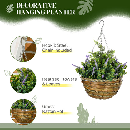2 PCs Artificial Lisianthus Flower Hanging Planter Basket Purple