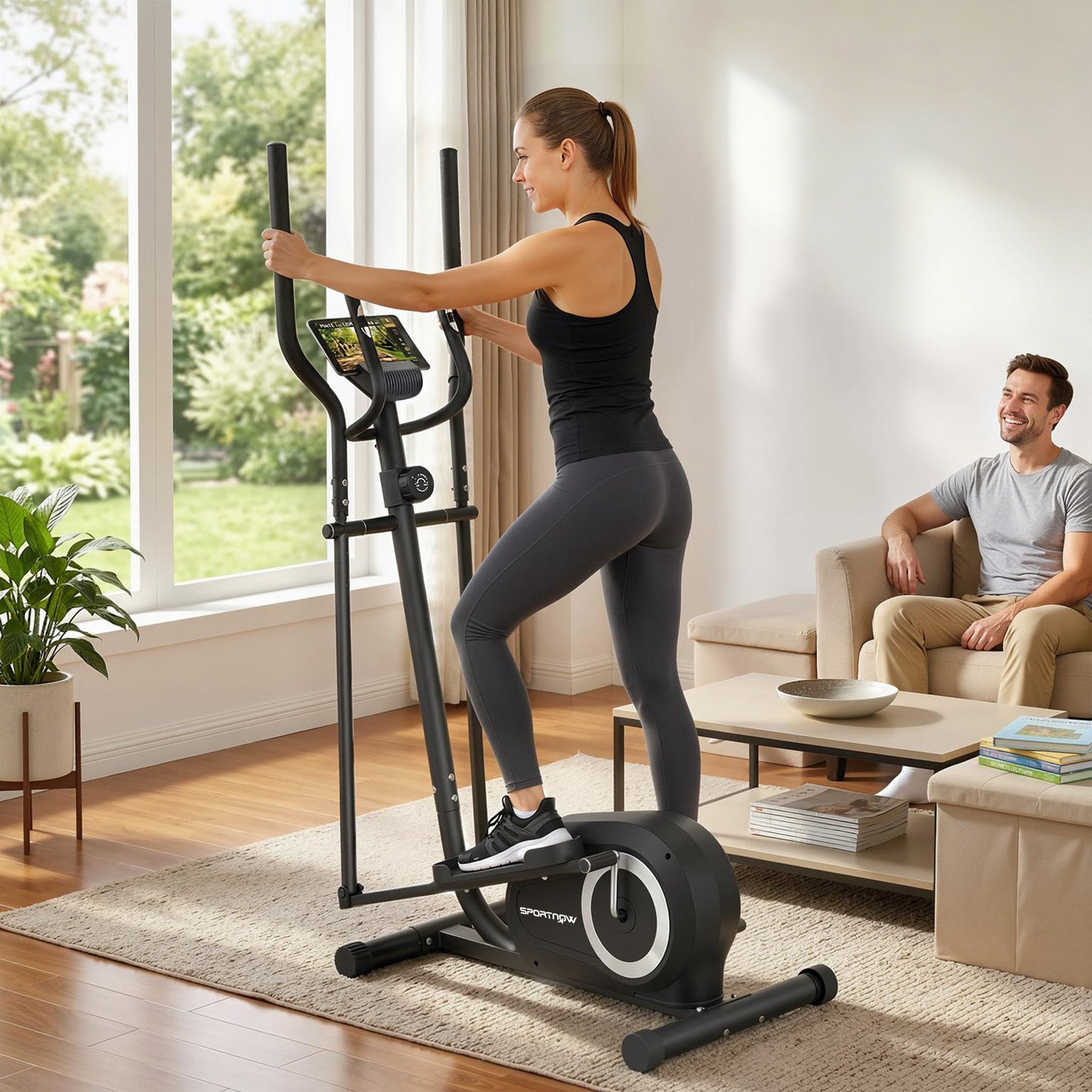 Elliptical Cross Trainer for Home, Quiet Magnetic Elliptical Machine with Bluetooth, App Compatible, 8-Level Adjustable Resistance, LCD Monitor & Pulse Sensor, Wheels, 120KG Load Capacity