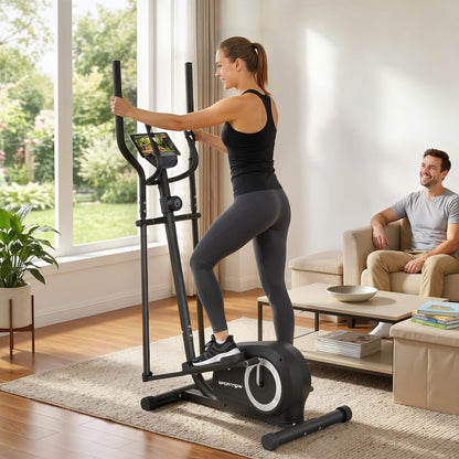 Elliptical Cross Trainer for Home, Quiet Magnetic Elliptical Machine with Bluetooth, App Compatible, 8-Level Adjustable Resistance, LCD Monitor & Pulse Sensor, Wheels, 120KG Load Capacity