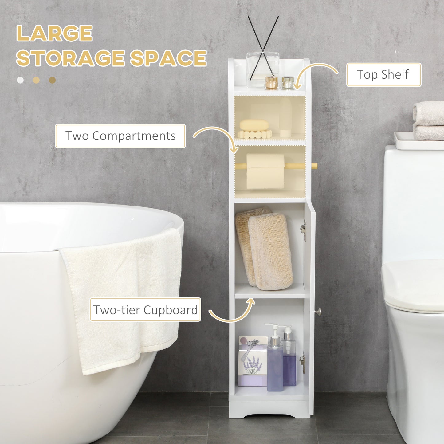 Freestanding Bathroom Storage Unit with Adjustable Shelf, White