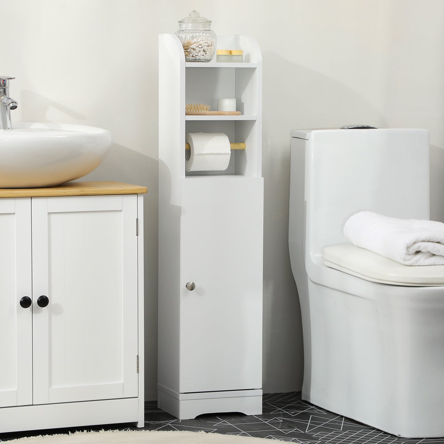 Freestanding Bathroom Storage Unit with Adjustable Shelf, White