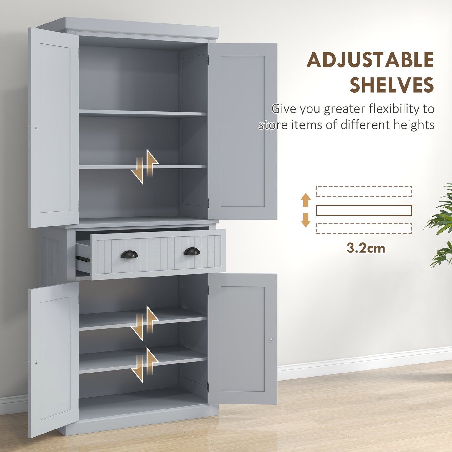 Tall Kitchen Cupboard, Kitchen Pantry Cabinet with Drawer, Shelves