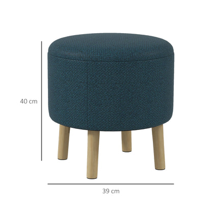 Round Ottoman Stool with Storage, Linen Fabric Upholstered Foot Stool with Padded Seat, Hidden Space and Wood Legs