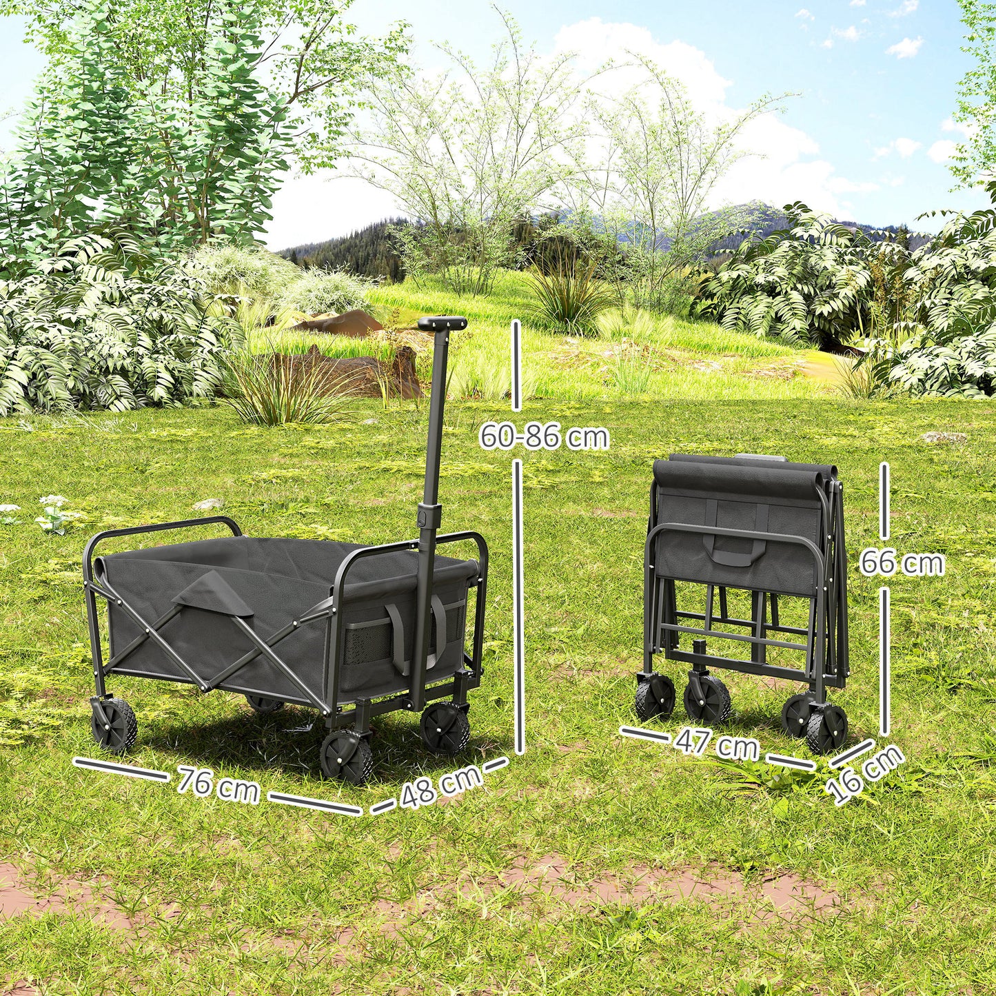 62L Festival Trolley, 120kg Heavy Duty Folding Trolley Cart, Grey