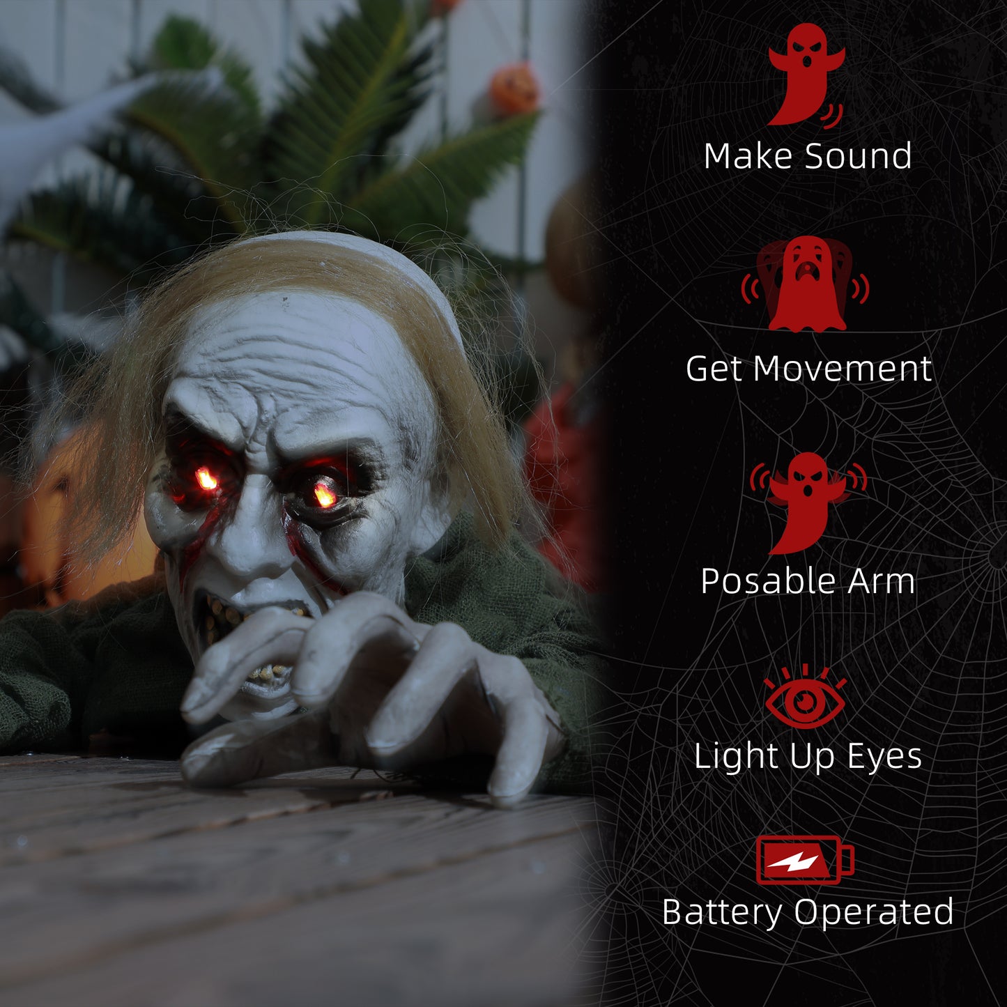 167 cm Halloween Outdoor Decoration Crawling Zombie, Sound Activated