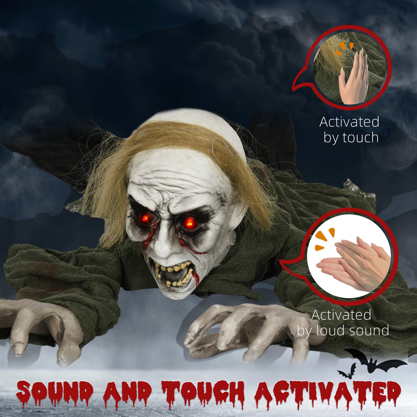 167 cm Halloween Outdoor Decoration Crawling Zombie, Sound Activated