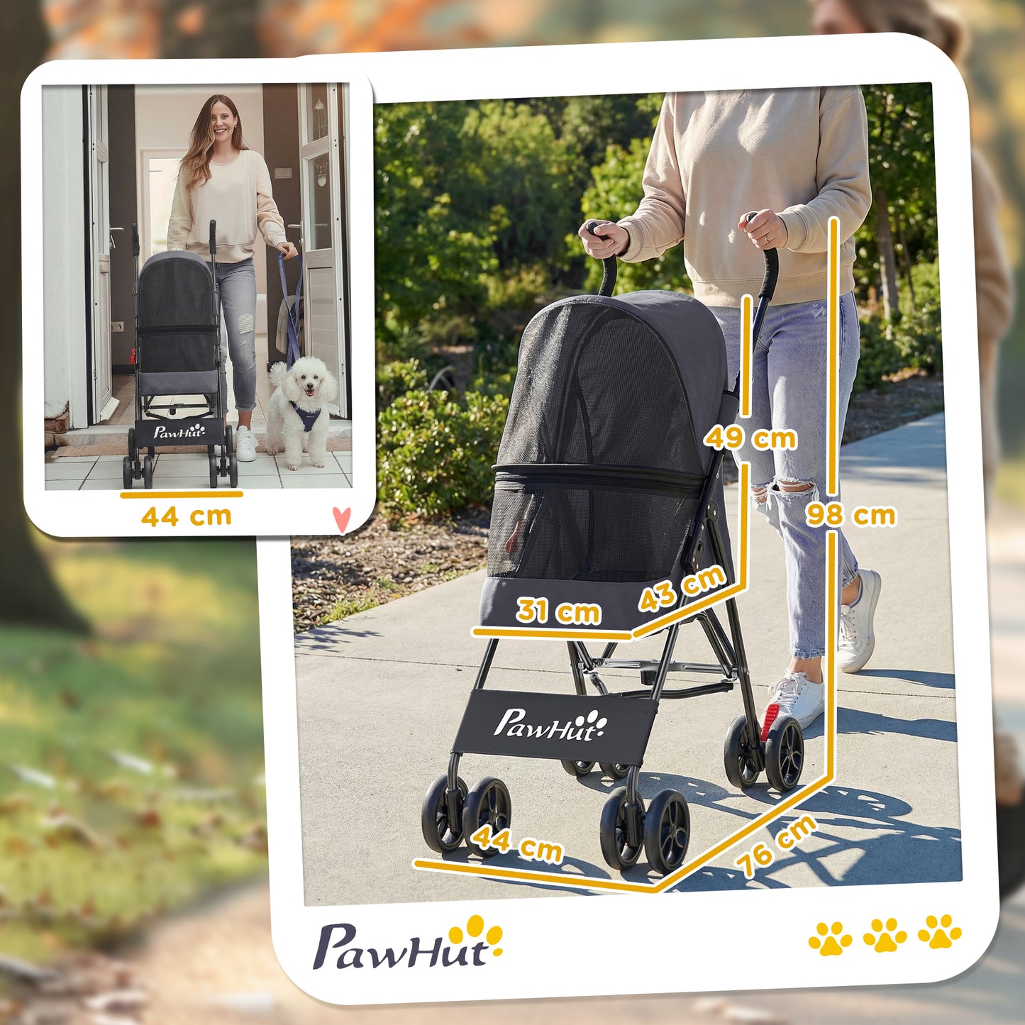Foldable Dog Stroller with Mesh Windows for Mini Dogs, Dark Grey